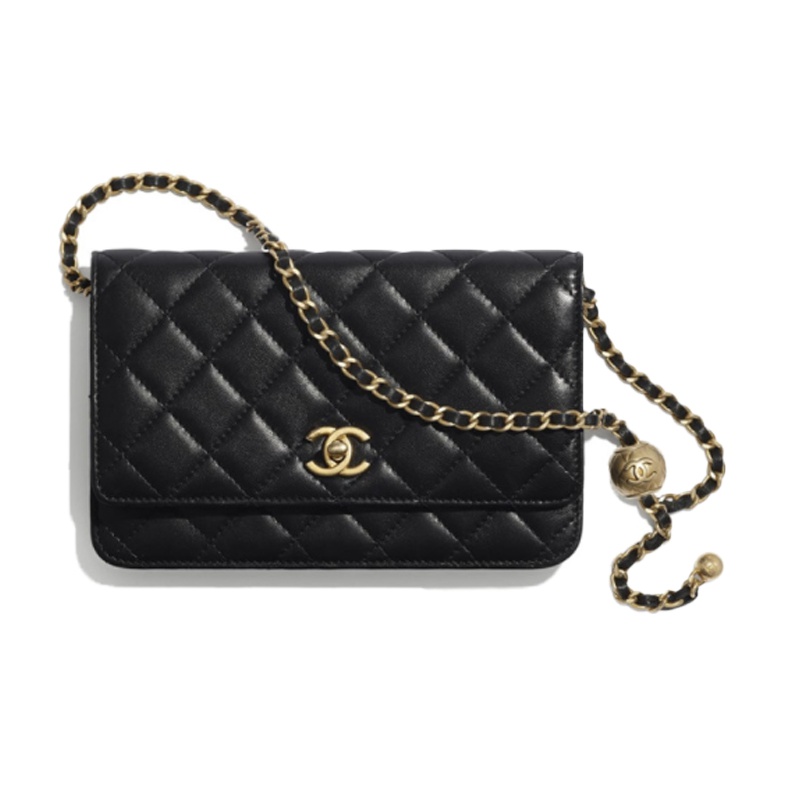 CHANEL classic chain wallet, lambskin, black