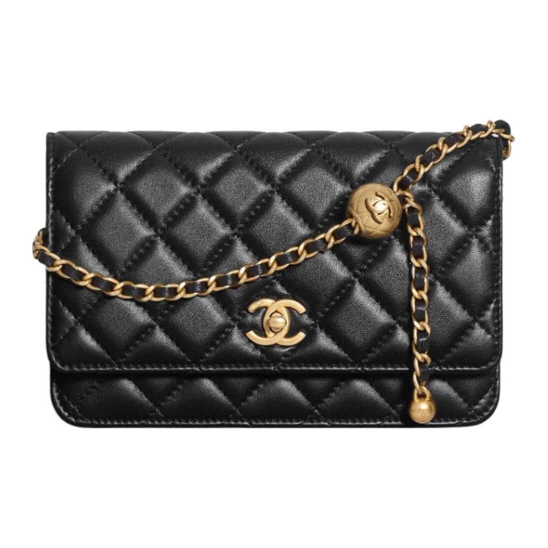 CHANEL classic chain wallet, lambskin, black