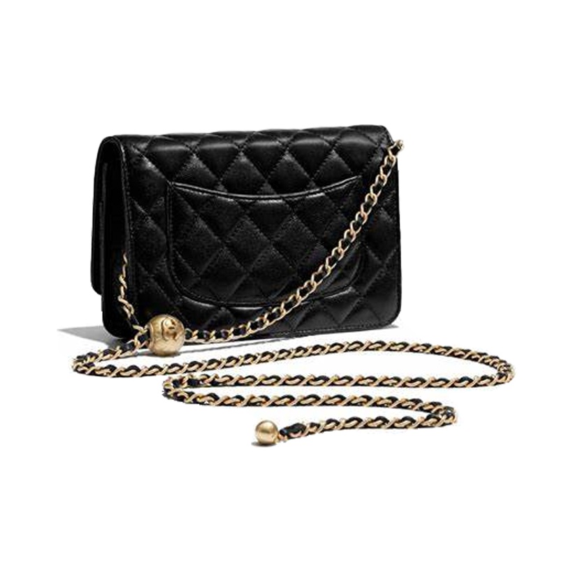 CHANEL classic chain wallet, lambskin, black