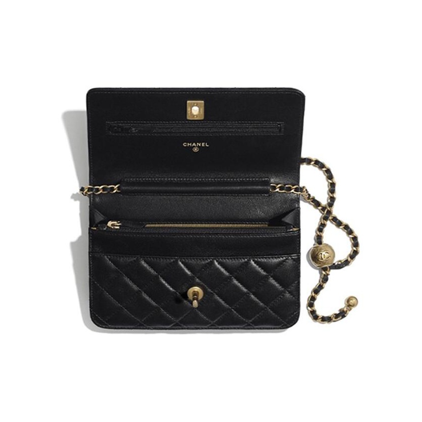 CHANEL classic chain wallet, lambskin, black